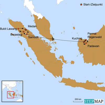 Reiseroute, Borneo Sumatra Rundreise